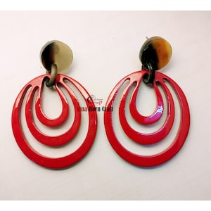 Horn earrings horn lacque earrings Red