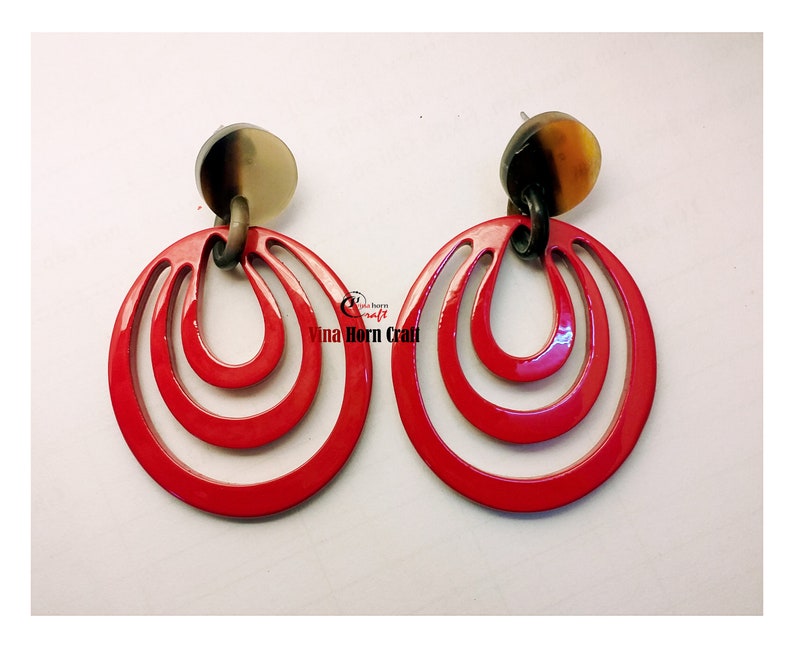 Horn earrings horn lacque earrings Red