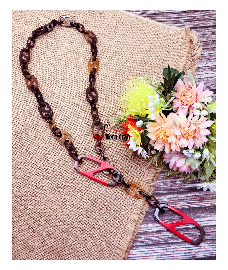 Horn jewelry chain necklace lacquer handmade in Vietnam buffalo horn jewelry image 2