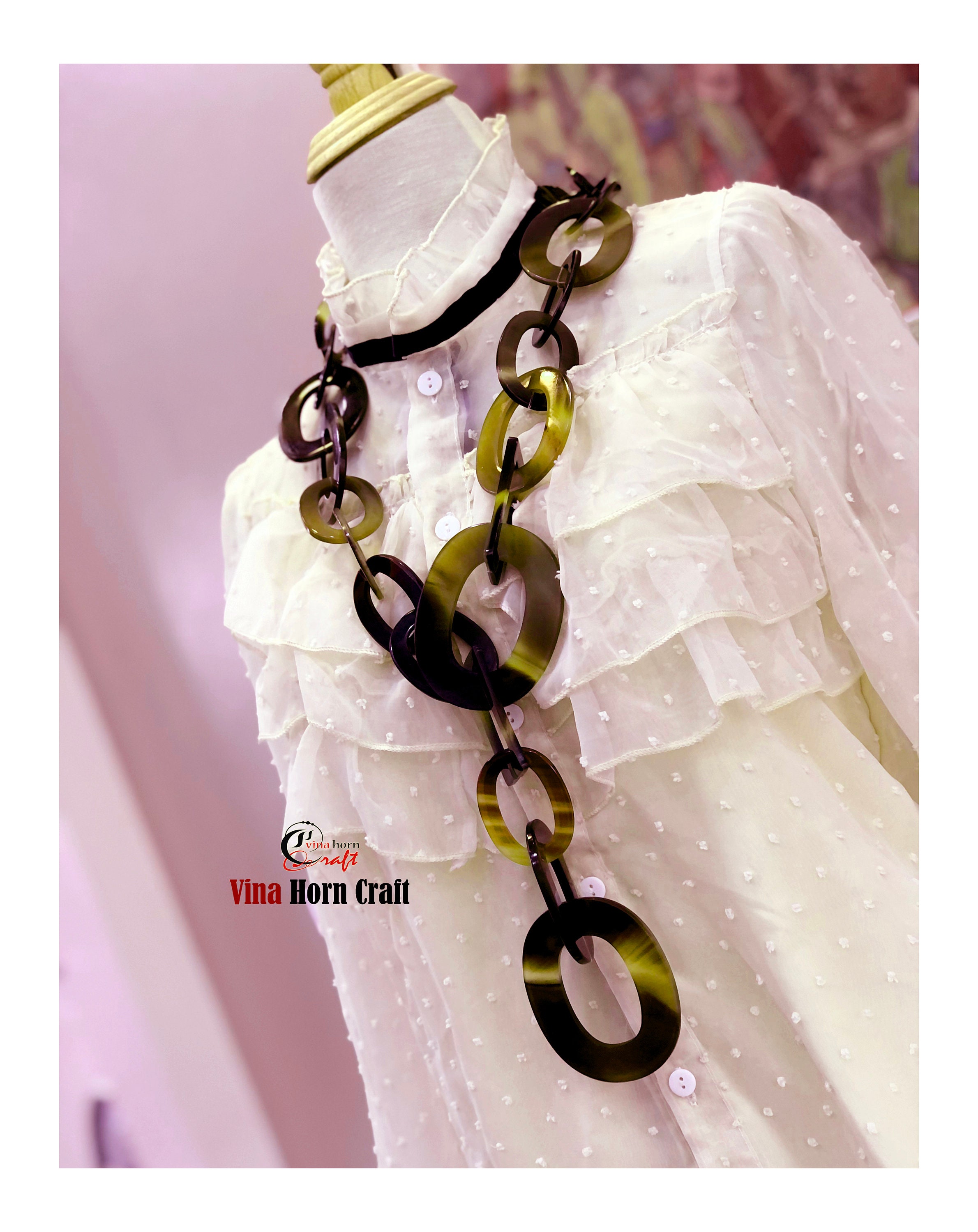 Cracked Multi Color Buffalo Horn Necklace main image 1