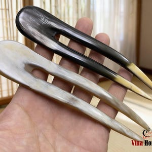 Horquilla de cuerno de búfalo natural hecha a mano: elegante accesorio bohemio para el cabello, hecha a mano en Vietnam. imagen 2
