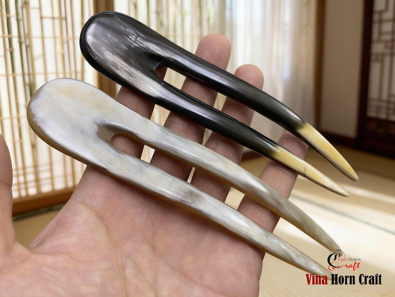 Horquilla de cuerno de búfalo natural hecha a mano: elegante accesorio bohemio para el cabello, hecha a mano en Vietnam. imagen 2