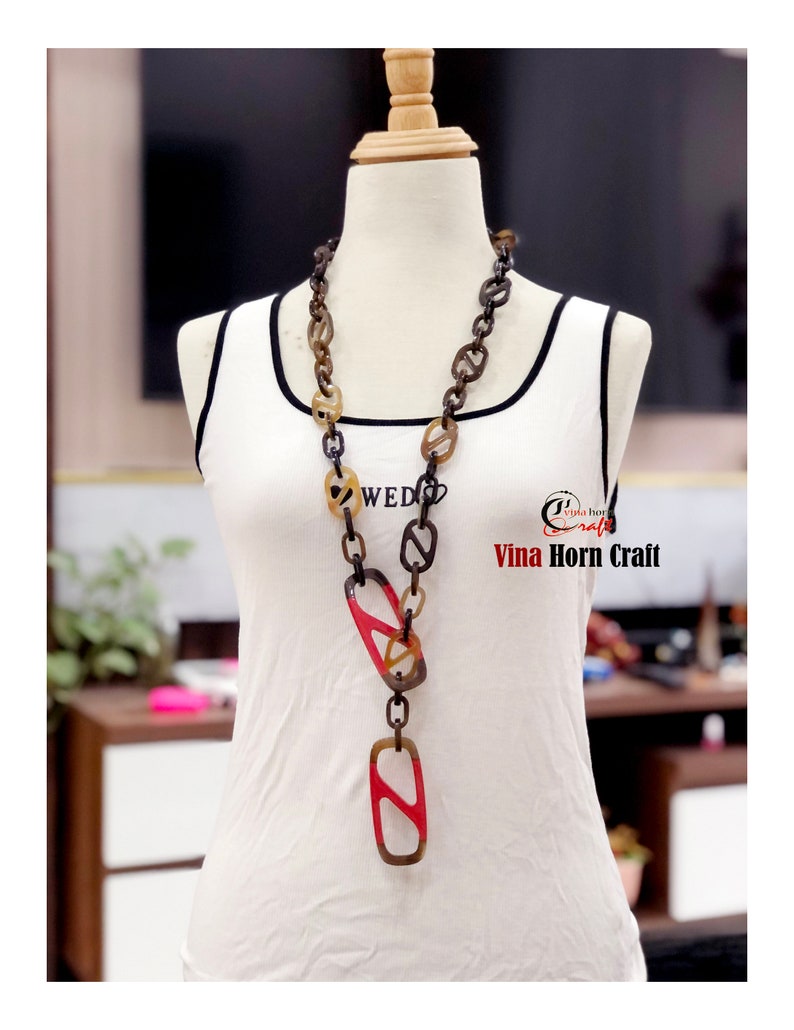 Horn jewelry chain necklace lacquer handmade in Vietnam buffalo horn jewelry image 1