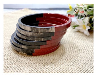 Set of 7-color Natural Buffalo Horn bracelets with round shape - square edges - lacquer combination
