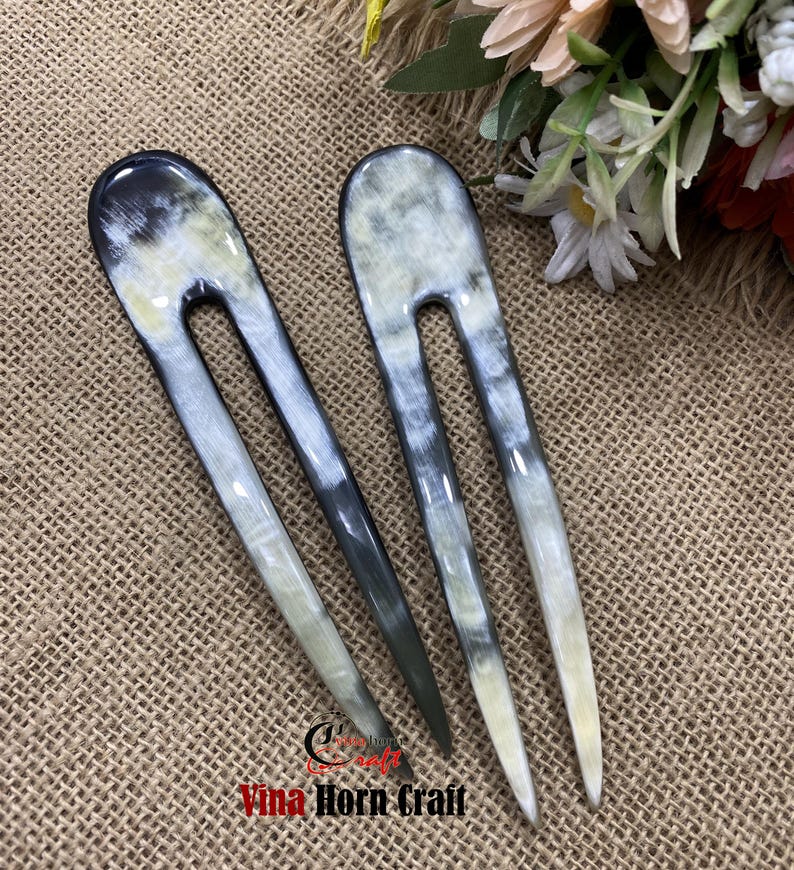 Horquilla de cuerno de búfalo natural hecha a mano: elegante accesorio bohemio para el cabello, hecha a mano en Vietnam. imagen 13