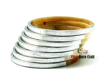 Set of 7-color Natural Buffalo Horn bracelets with round shape - square edges - lacquer combination