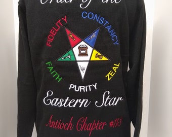 Eastern Star Cardigan, OES Varsity Sweater, Unisex Fit, Custom Apparel Made To Order