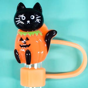 Black Pumpkin Cat Straw Topper