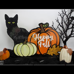 Black Cat and Pumpkins, Fall front porch sitter SVG. Digital Download ONLY! (Not a physical item)