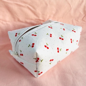 Cherry Print Makeup Bag, Cute box Zipper Pouch, Travel Toiletry Bag, Retro Fruit Cosmetic Bag,Gift for Her