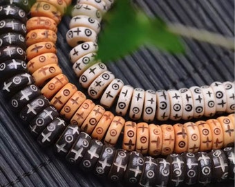 18 strand of Tea Dyed Heishi Bone Beads 3x5mm Antiqued bone beads. Carabao bone beads hand-made in the Philippines