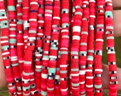 4mm vinyl heishi beads, red and black beads, polymer clay disc beads, African vinyl beads, jewelry making beads, 350-400 beads per strand