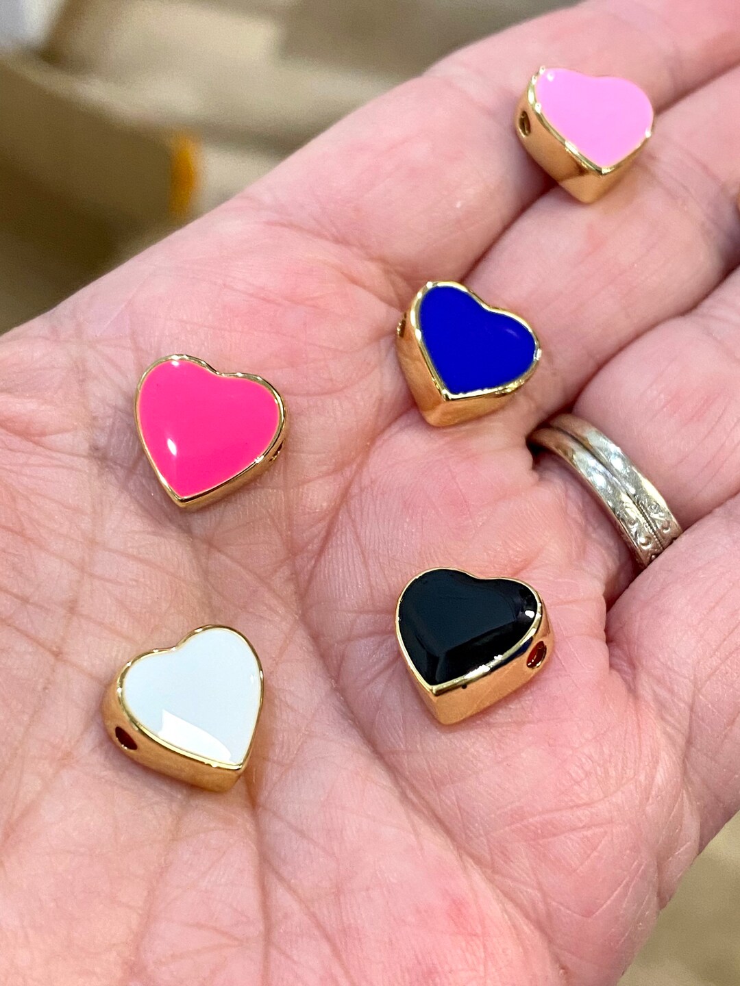 12mm Enamel Heart Beads, Focal Beads, Bracelet Beads, Enamel Beads, Jewelry Making Beads, Heart