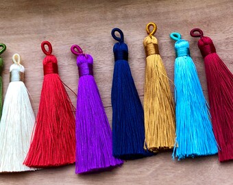 Silk tassels, mala tassels, multicolored tassel pendants, necklace tassels, long tassels, 85mm long, jewelry Making, 1 tassel per pack