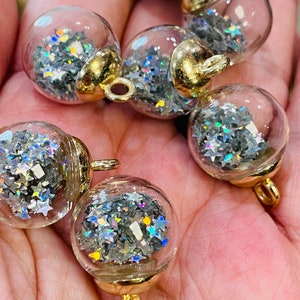 Glass ball charms with confetti stars, charms and pendants, gold charms, charm bracelets, bracelet making, 5 charms per pack image 5