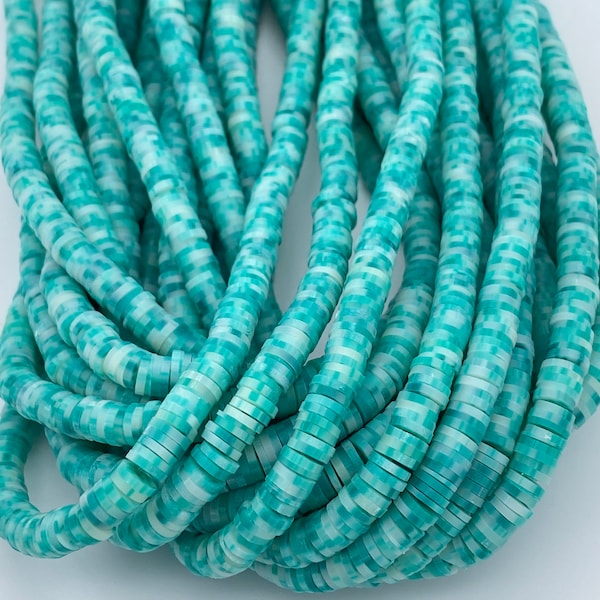 4mm, 6mm vinyl Heishi beads, Green dot pattern, polymer clay beads, jewelry making beads bracelet beads stretchy bracelets