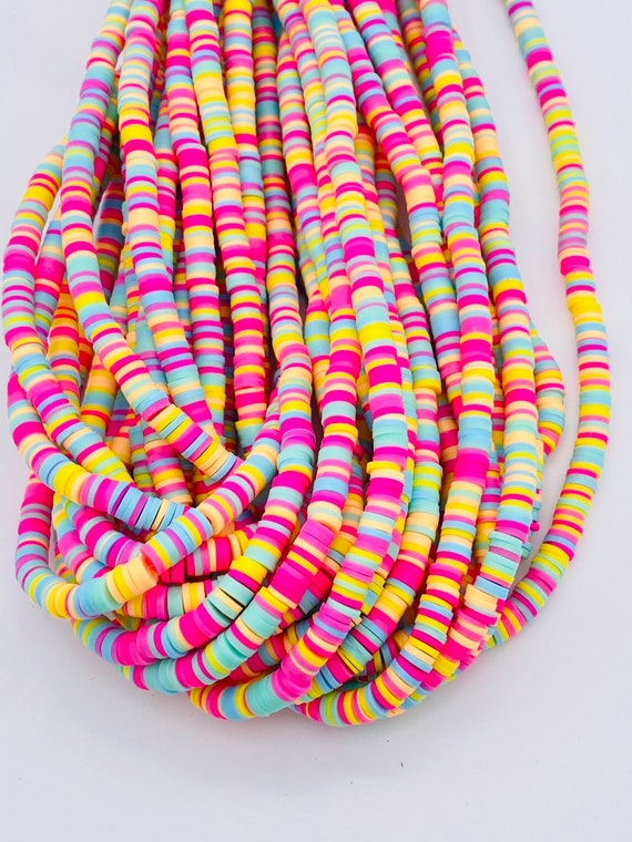 Sterling silver and rainbow vinyl heishi beads