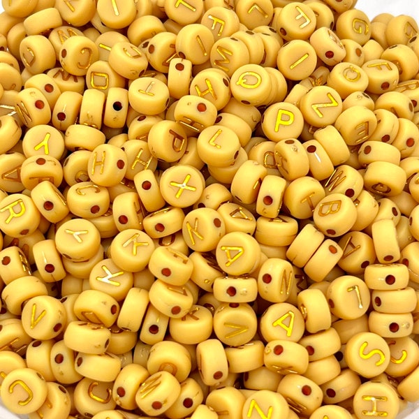 7mm acrylic alphabet beads, yellow gold letter beads, word beads, yellow alphabet beads, gold alphabet beads, bracelet beads, jewelry beads