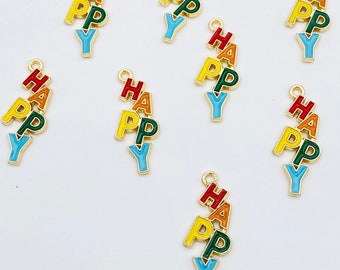 Cute enamel charms, word charms, Happy charms, rainbow charms, charm bracelets, bracelet charms, enamel charms 5 per pack