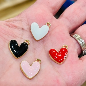 Enamel heart charms, red heart charms, valentines charms and jewelry, charm bracelets, red jewelry charms, hearts