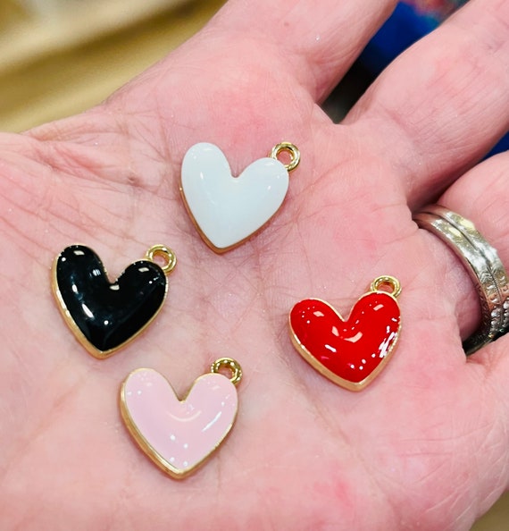 Enamel Heart Charms, Red Heart Charms, Valentines Charms and Jewelry, Charm Bracelets, Red Jewelry Charms, Hearts