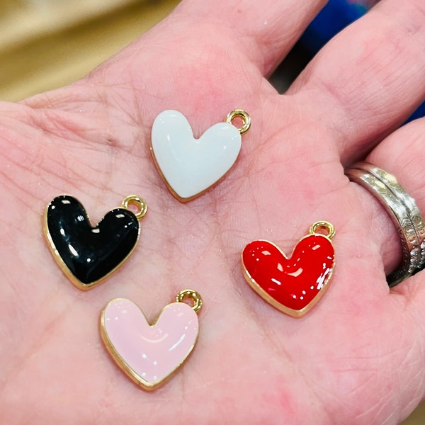 Enamel heart charms, red heart charms, valentines charms and jewelry, charm bracelets, red jewelry charms, hearts