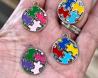 Autism awareness charms, enamel charms, rainbow charms, jewelry charms, pendants and charms, 5 charms per pack