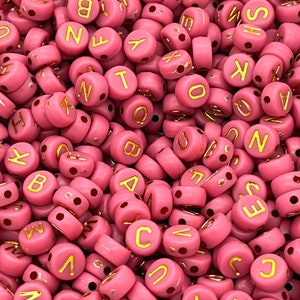 7mm acrylic alphabet beads, Rose pink  gold, letter beads, word beads, jewelry beads bracelet beads stretchy bracelets beads for kids