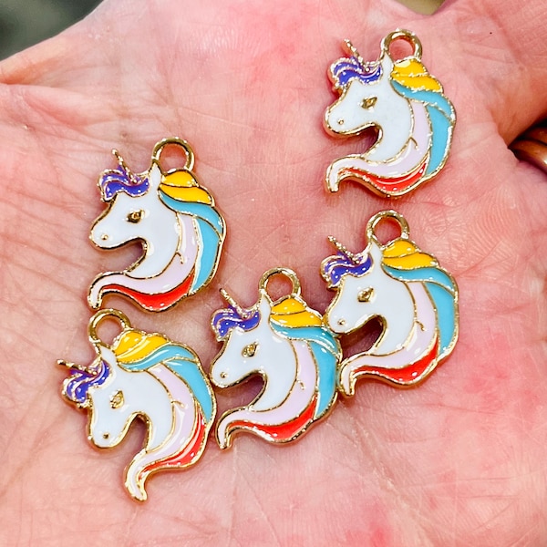 Unicorn charms, enamel charms, bracelet charms, jewelry charms, unicorn jewelry, charm bracelets, 5 charms per pack