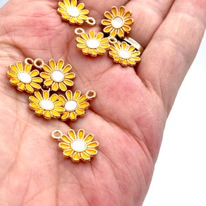 Sunflower charms gold charms enamel charms charm bracelets jewelry charms 10 charms per pack