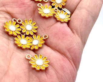 Sunflower charms gold charms enamel charms charm bracelets jewelry charms 10 charms per pack