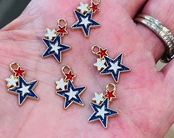 Star shaped charms, American flag enamel charms, charm bracelet, stretch bracelets, small cute charms, gold charms, 5 per pack