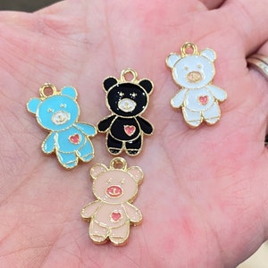 Enamel teddy bear charms, jewelry charms, bear shaped charms, kids jewelry making, charm bracelets