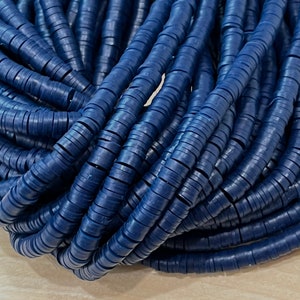 4mm, 6mm, 8mm  vinyl Heishi beads Navy polymer clay beads African vinyl beads jewelry beads 350-400 beads per strand