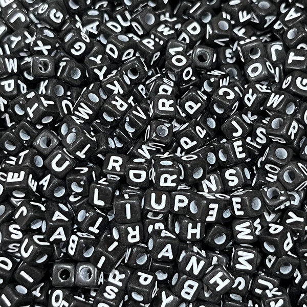 4mm cube shaped alphabet beads, black and white letter beads, jewelry beads bracelet beads 100 beads per pack