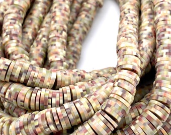 8mm vinyl Heishi beads Taupe rainbow African vinyl beads polymer clay beads jewelry beads 300-400 beads per strand