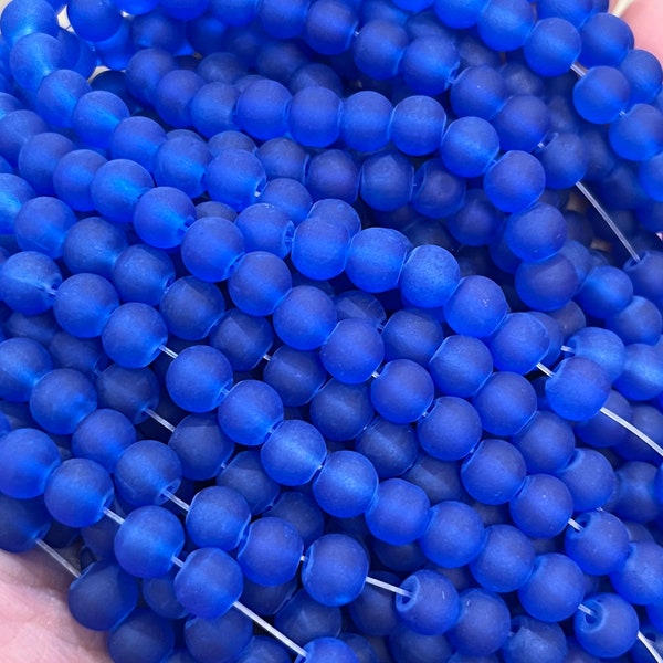 6mm frosted glass beads, Royal blue beads, glass jewelry beads, matte beads, bracelet beads, blue beads, beads for earrings, frosted beads