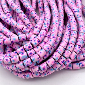 6mm Polymer Clay Perlen, Lavendel rosa Perlen, gemusterte Perlen, Blumen Perlen, Röhrenperlen, Spacer Perlen, Schmuckperlen