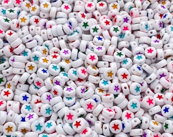 7mm acrylic star beads, multicolored beads, star shaped beads, bracelet beads, beads for kids, 100 beads per pack