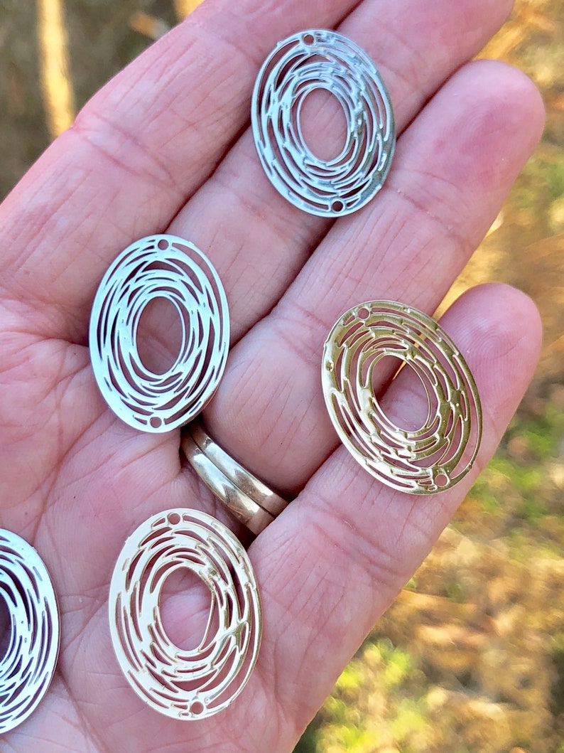 Brass oval links etched brass connectors bracelet connector Etsy