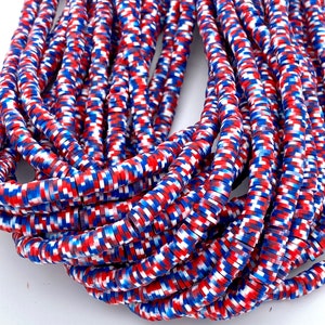 6mm, 8mm vinyl Heishi beads red white blue dot polymer clay beads jewelry beads bracelet beads 350-400 beads per strand