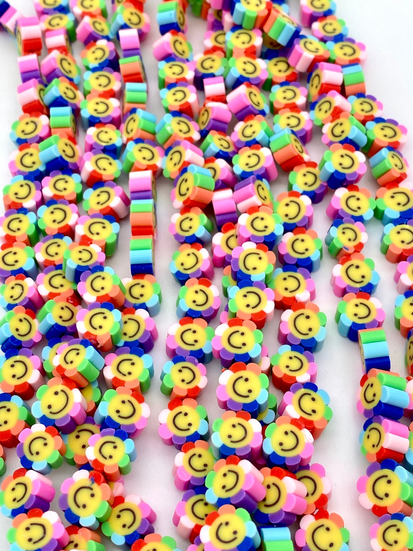 10mm Smiley Face Beads Tye Dye Rainbow Polymer Clay Beads Etsy
