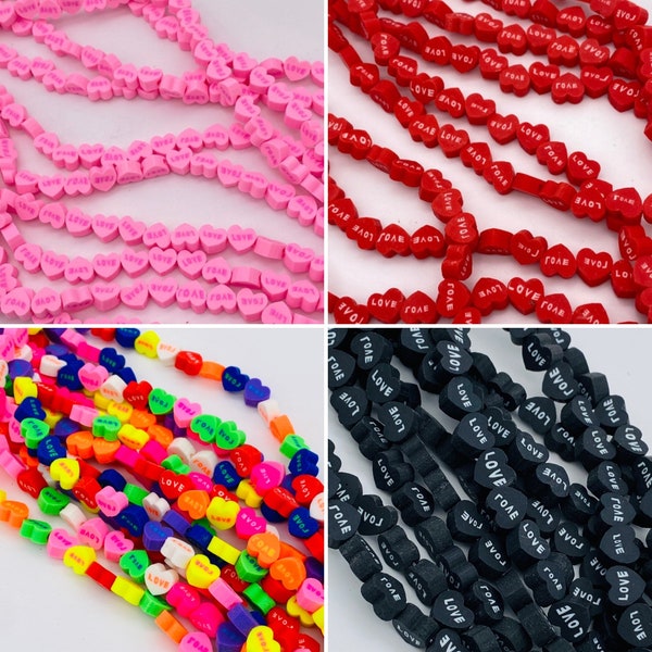10mm polymer clay beads, love beads, word beads, heart shaped beads, bracelet beads, Valentine beads, jewelry making beads