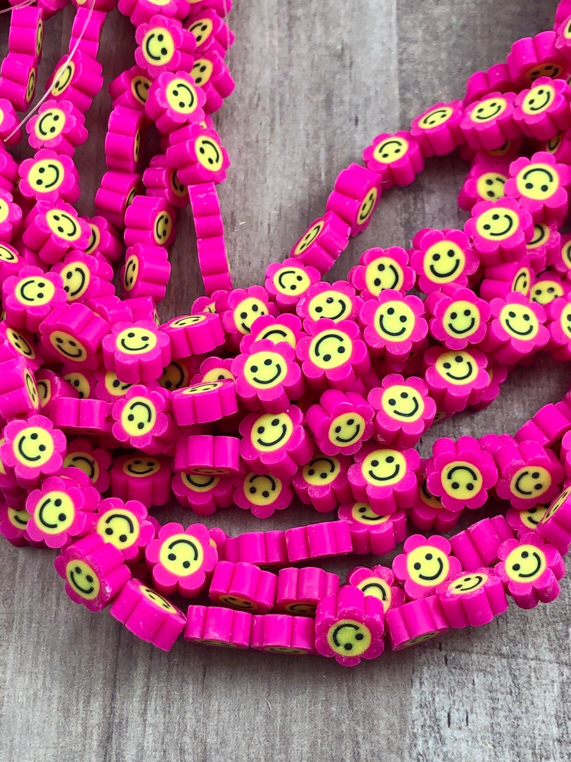 Polymer Clay Beads Smiley Face Beads Hot Pink Beads Bracelet Etsy