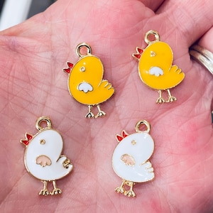 Enamel charms, chicken charms, rooster charms, farm animal charms, charm bracelets, jewelry charms, bracelet charms