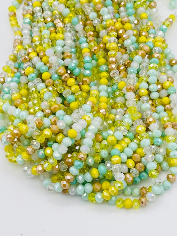 6mm Electroplated Glass Beads, Yellow Rainbow Rondelle Shaped Beads,  Jewelry Making Beads, Approximately 90 Beads per Strand, Bracelet Bead 
