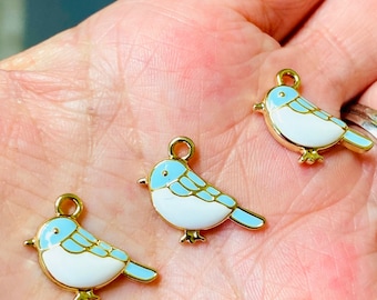 Enamel charms, bird shaped charms, cute enamel charms, charm bracelets, jewelry charms 5 charms per pack
