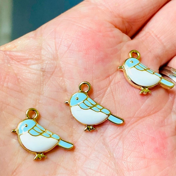 Enamel charms, bird shaped charms, cute enamel charms, charm bracelets, jewelry charms 5 charms per pack