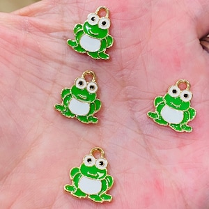 Frog charms, enamel charms, jewelry charms, charm bracelets, green frogs, animal charms, bracelet charms