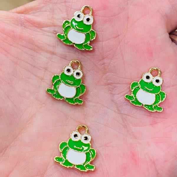 Frog charms, enamel charms, jewelry charms, charm bracelets, green frogs, animal charms, bracelet charms